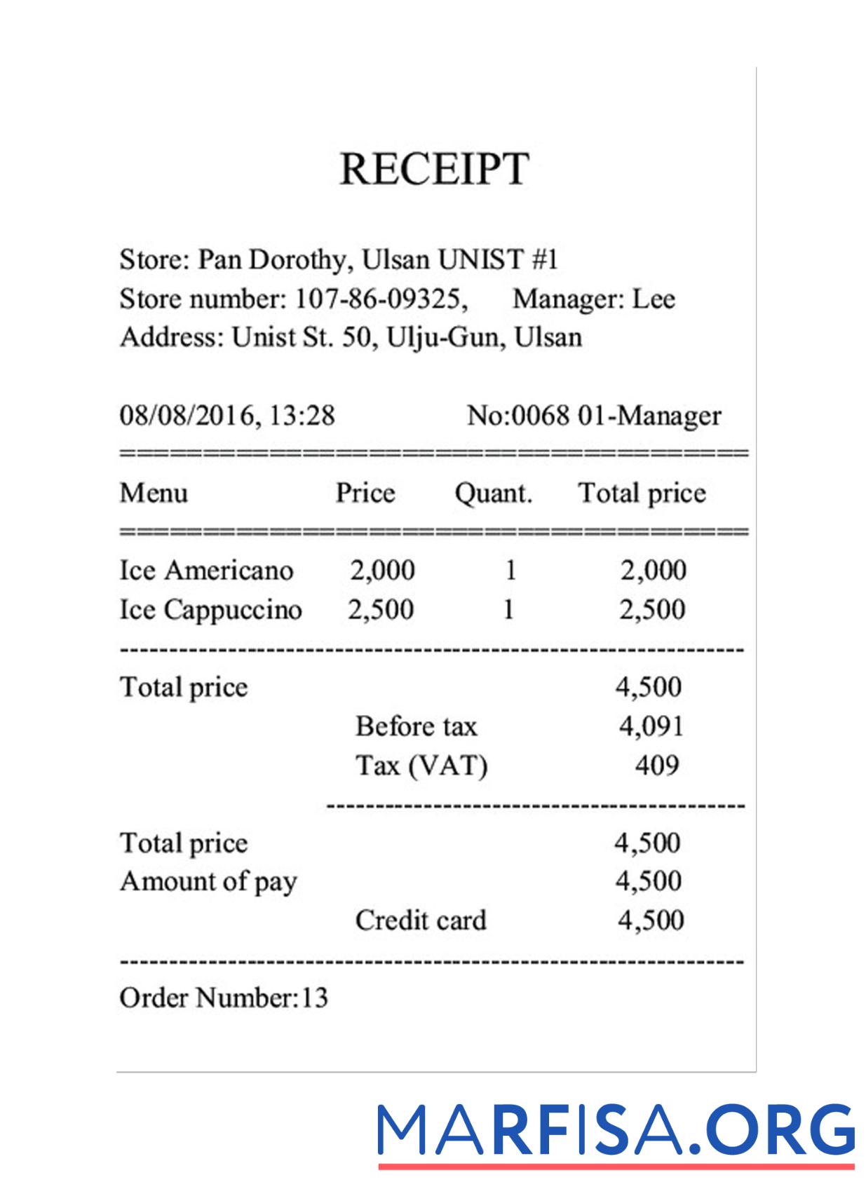 Downloadable RECEIPT EXAMPLE sample